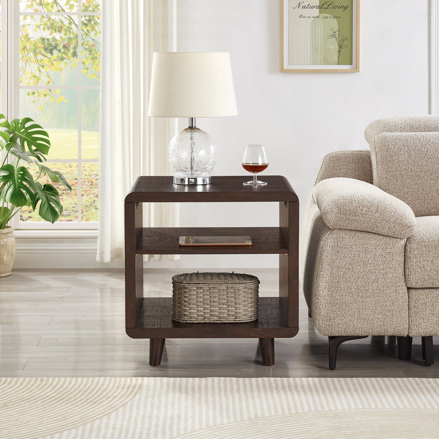 Roundhill Furniture Lux Modern Wood Shelf Side Table, Bedside Nightstand
