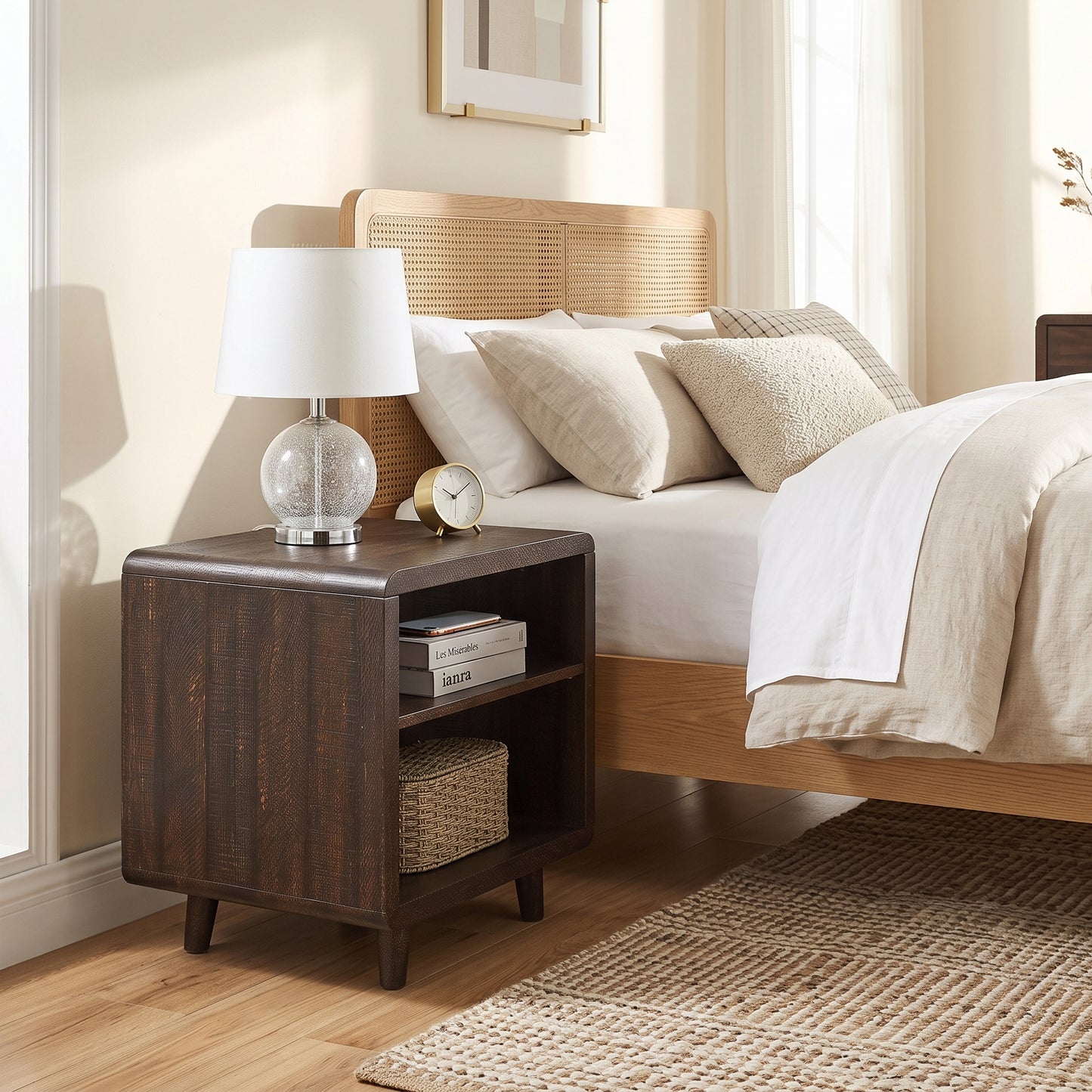 Roundhill Furniture Lux Modern Wood Shelf Side Table, Bedside Nightstand