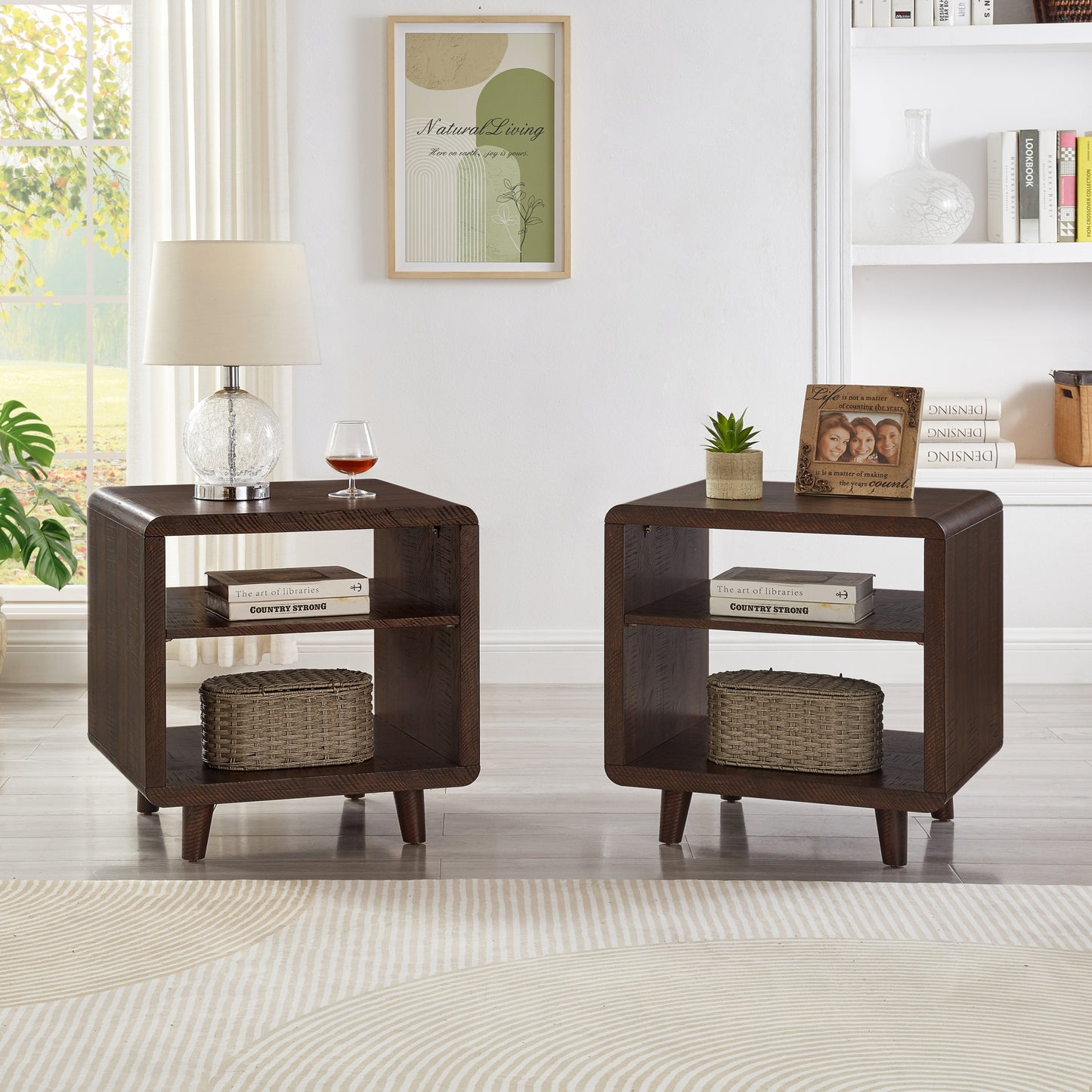 Roundhill Furniture Lux Modern Wood Shelf Side Table, Bedside Nightstand