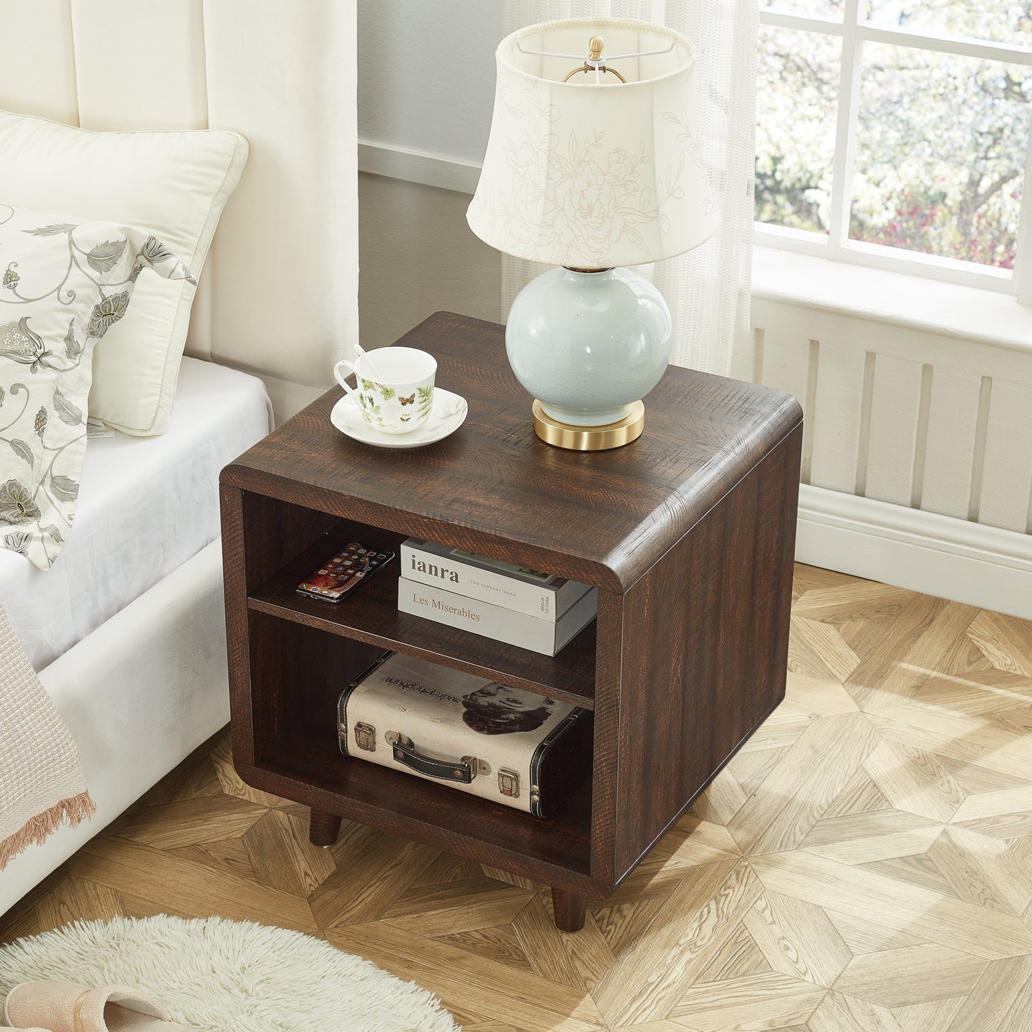 Roundhill Furniture Lux Modern Wood Shelf Side Table, Bedside Nightstand