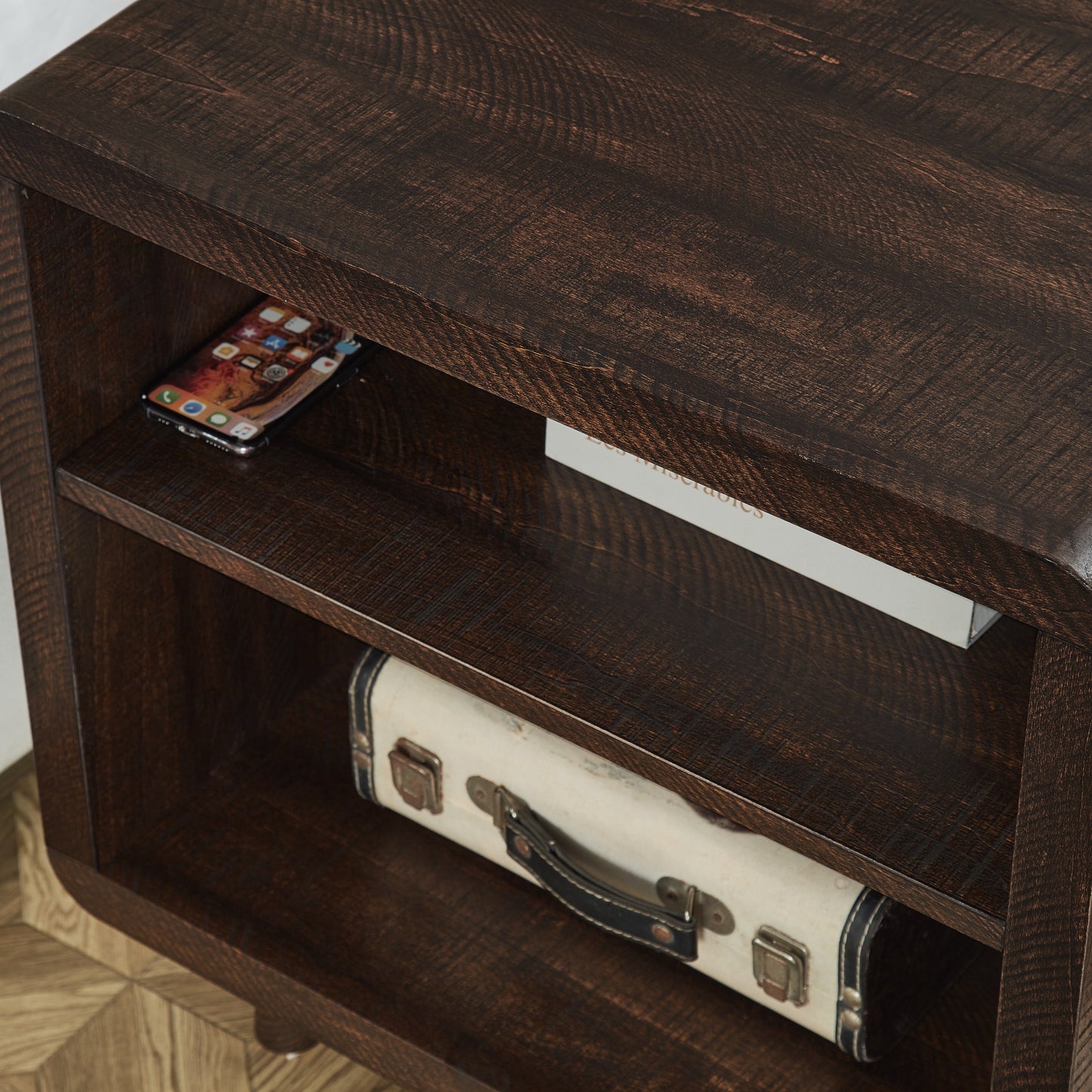 Roundhill Furniture Lux Modern Wood Shelf Side Table, Bedside Nightstand