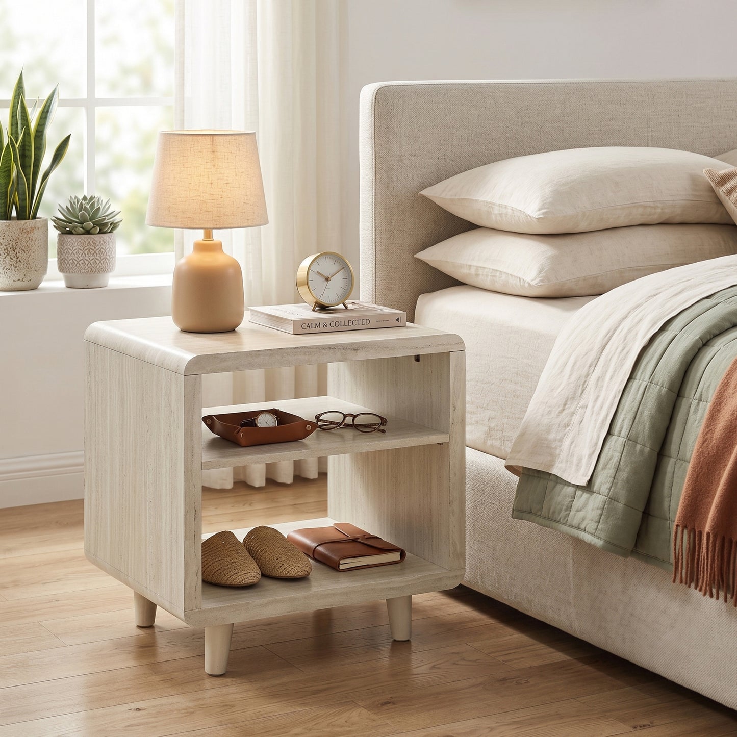 Roundhill Furniture Lux Modern Wood Shelf Side Table, Bedside Nightstand