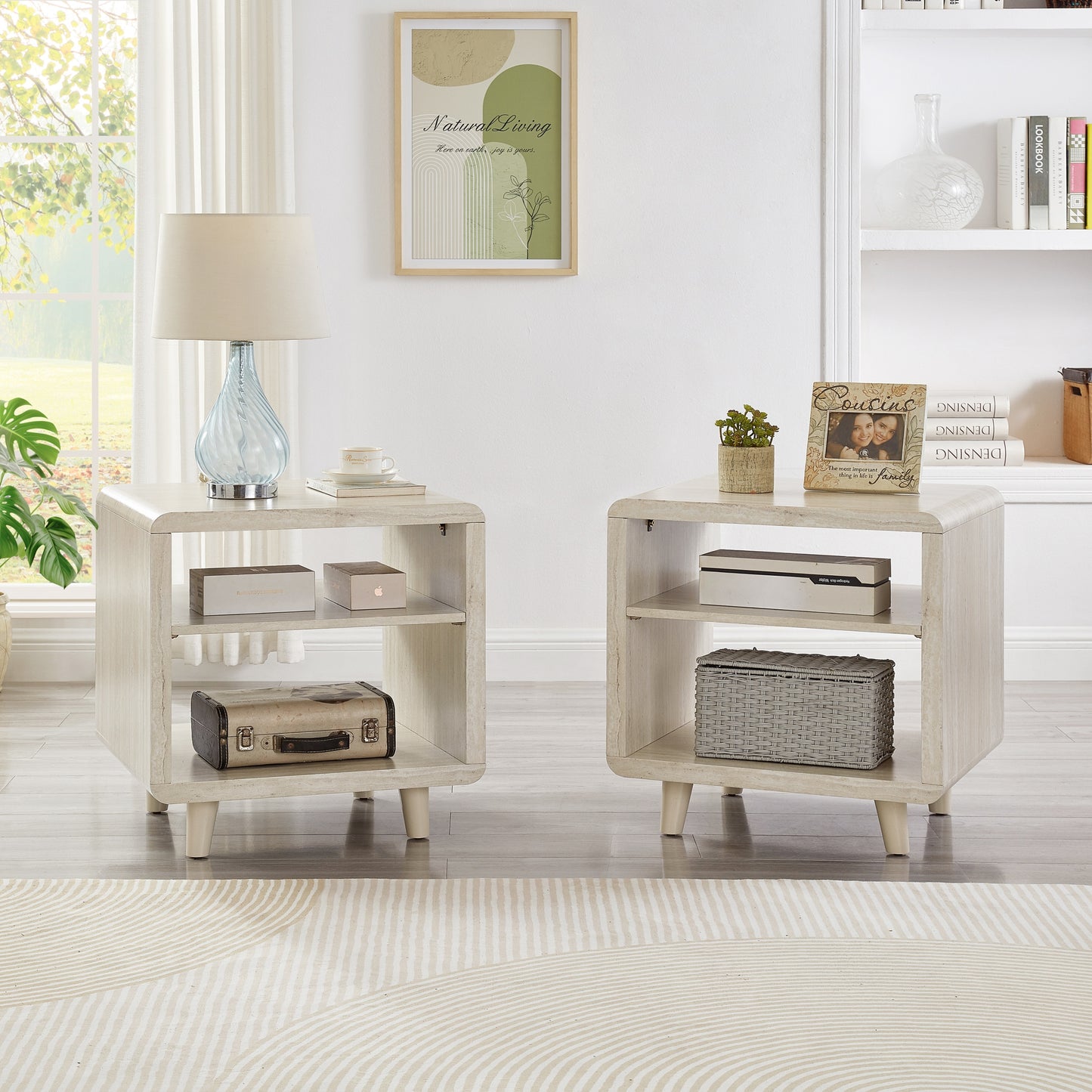 Roundhill Furniture Lux Modern Wood Shelf Side Table, Bedside Nightstand