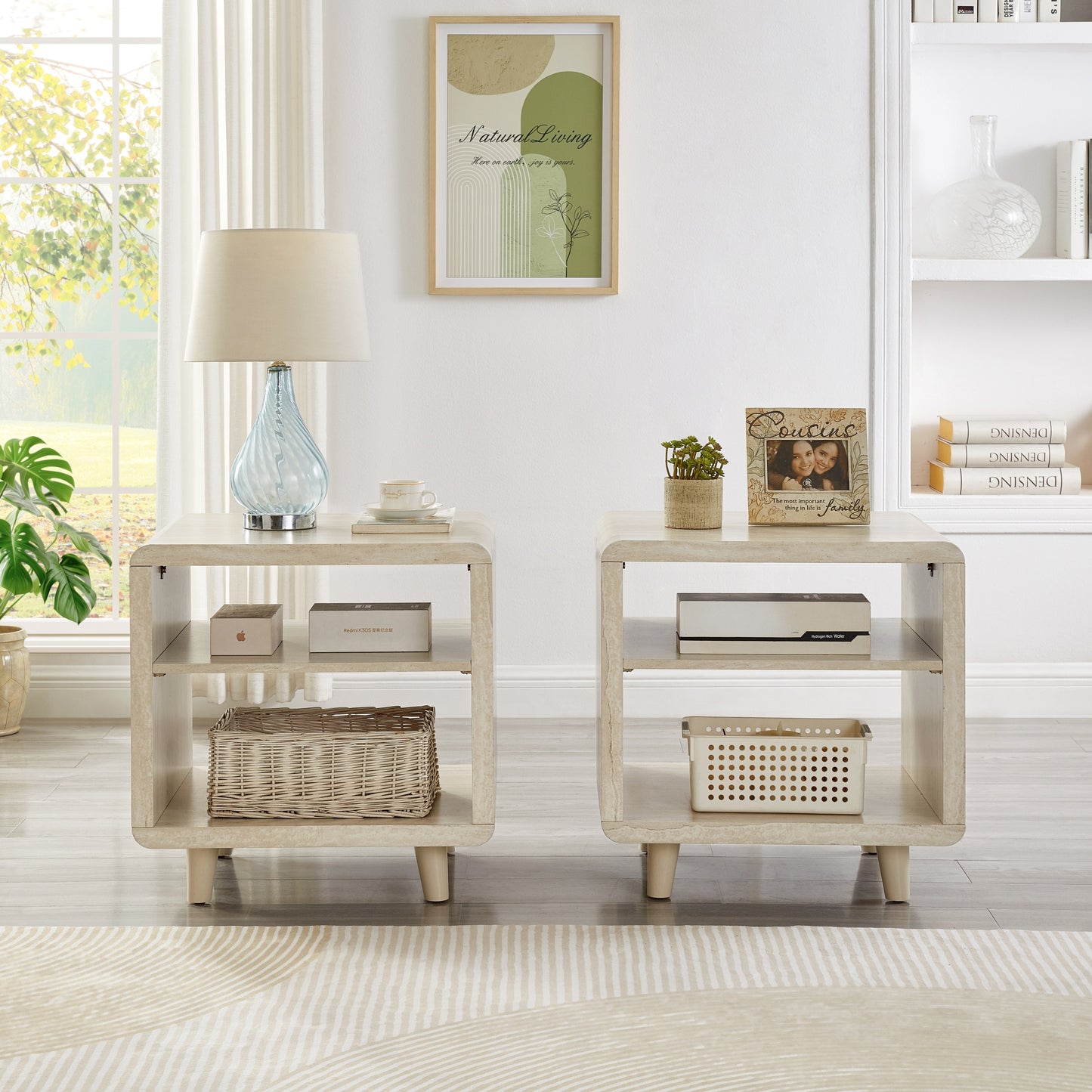 Roundhill Furniture Lux Modern Wood Shelf Side Table, Bedside Nightstand
