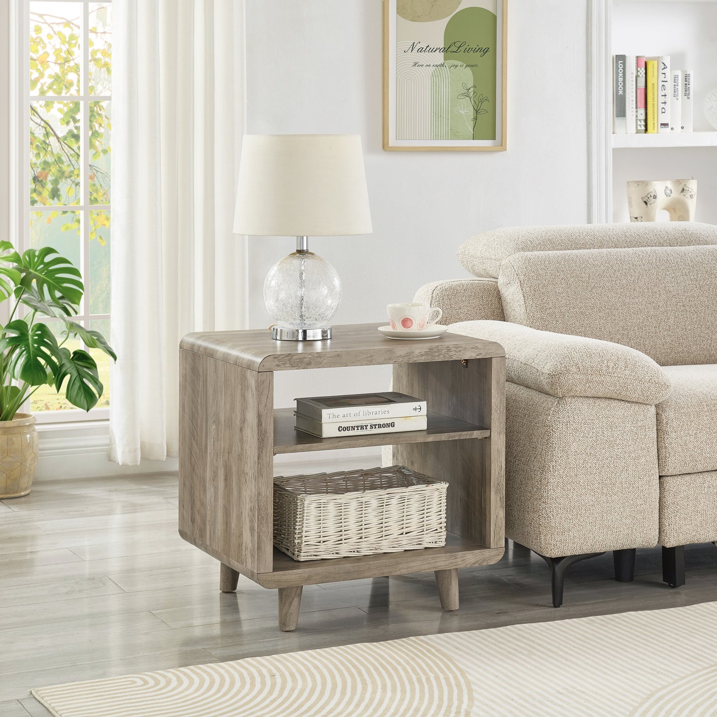 Roundhill Furniture Lux Modern Wood Shelf Side Table, Bedside Nightstand