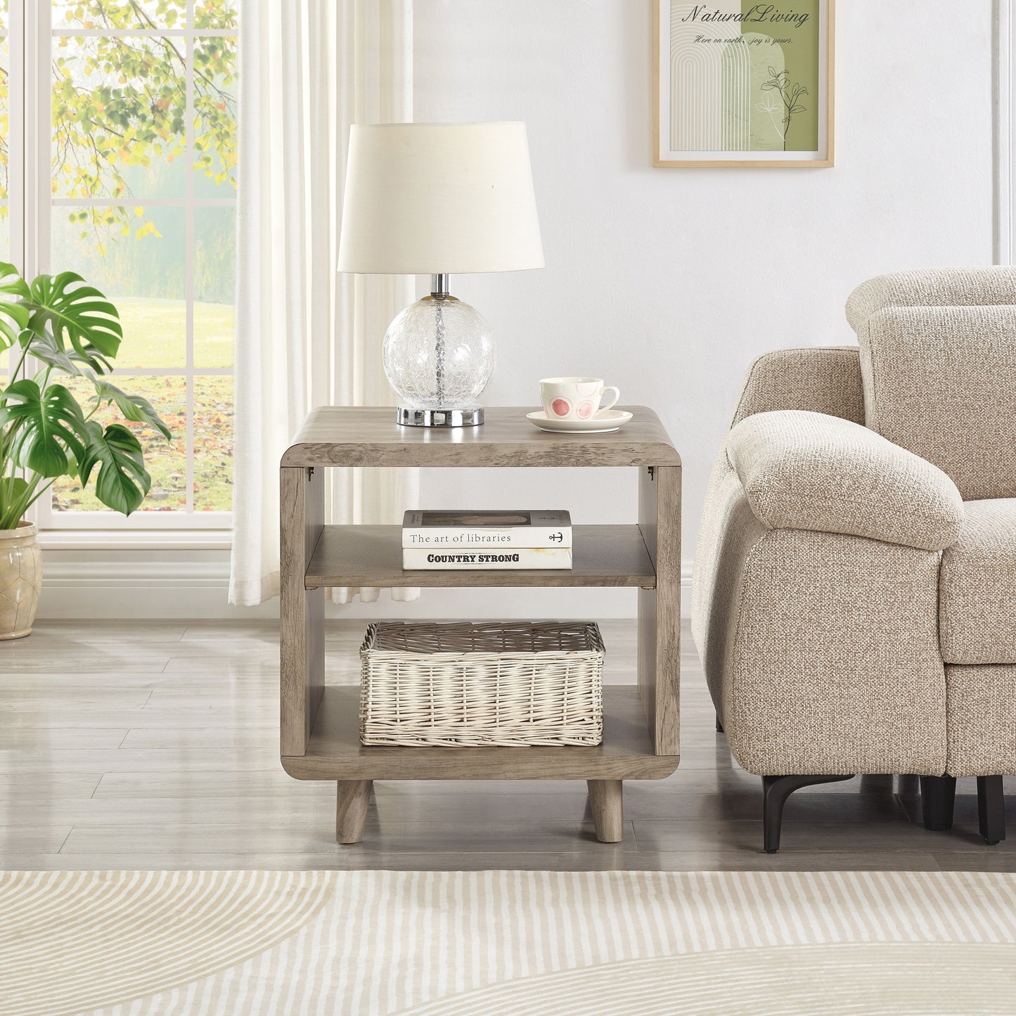 Roundhill Furniture Lux Modern Wood Shelf Side Table, Bedside Nightstand