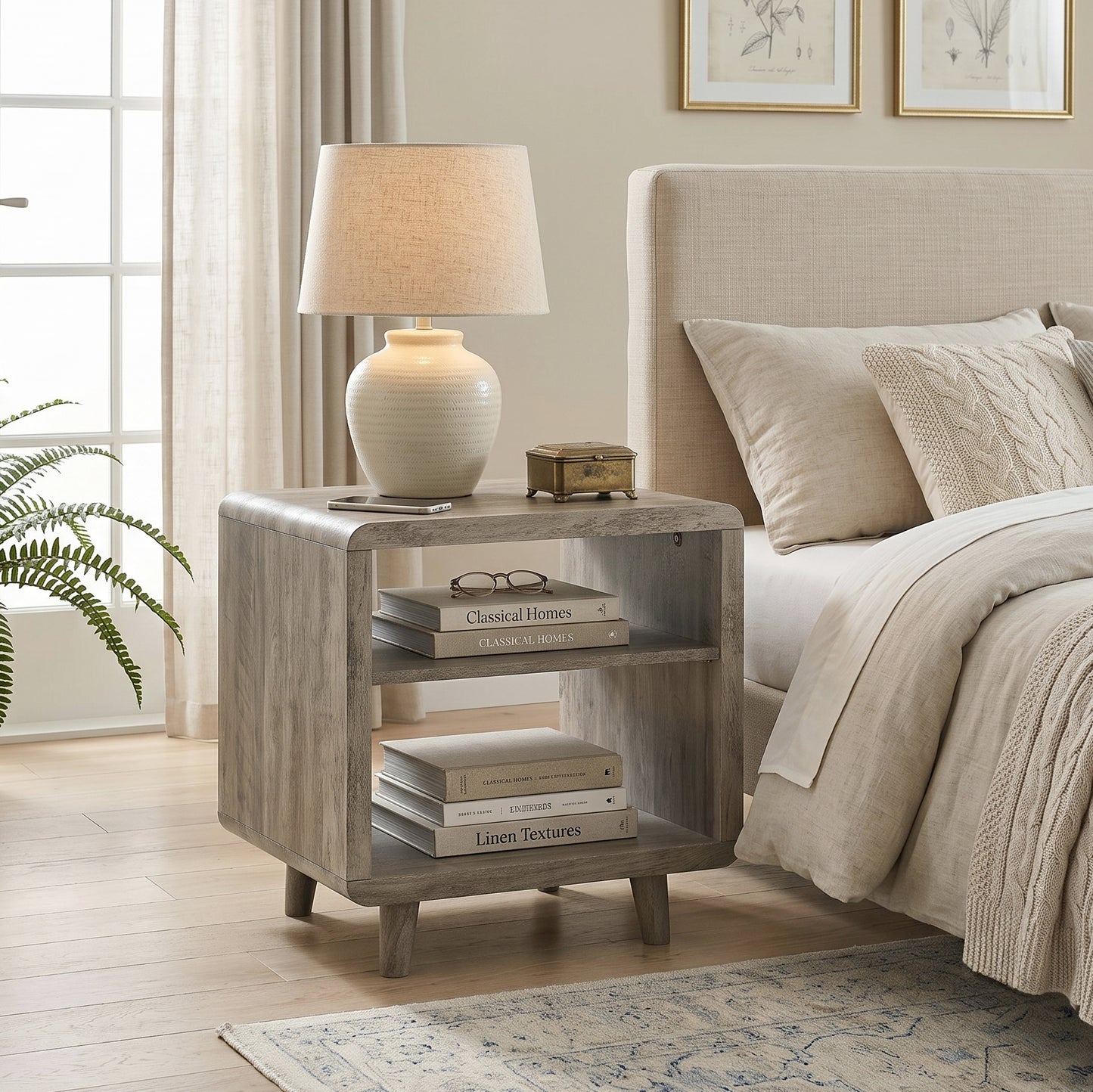 Roundhill Furniture Lux Modern Wood Shelf Side Table, Bedside Nightstand