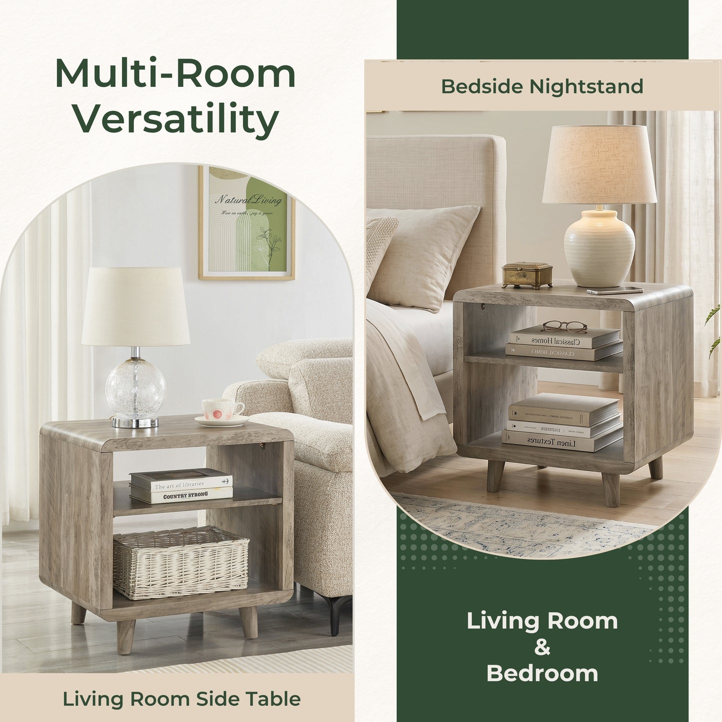 Roundhill Furniture Lux Modern Wood Shelf Side Table, Bedside Nightstand