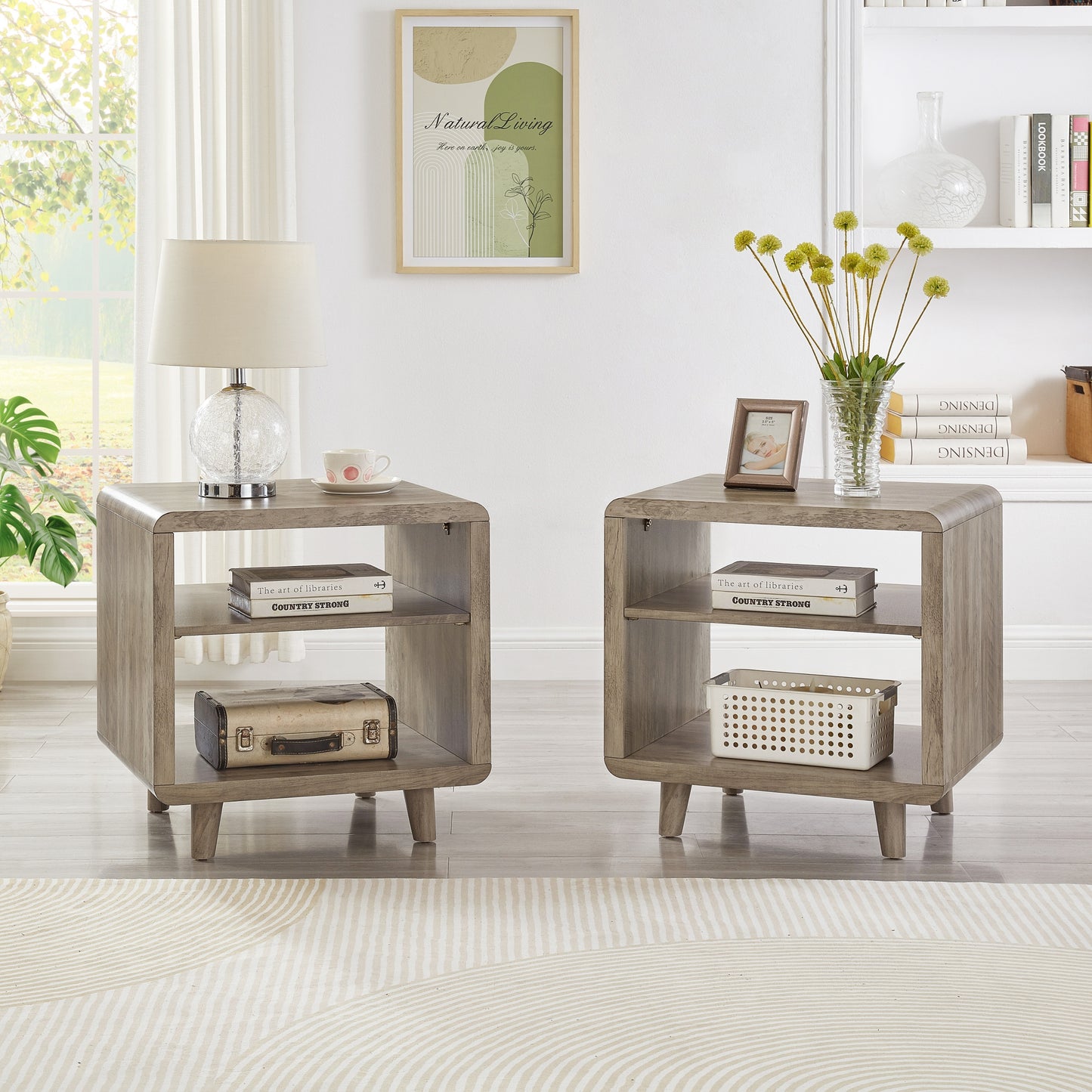 Roundhill Furniture Lux Modern Wood Shelf Side Table, Bedside Nightstand