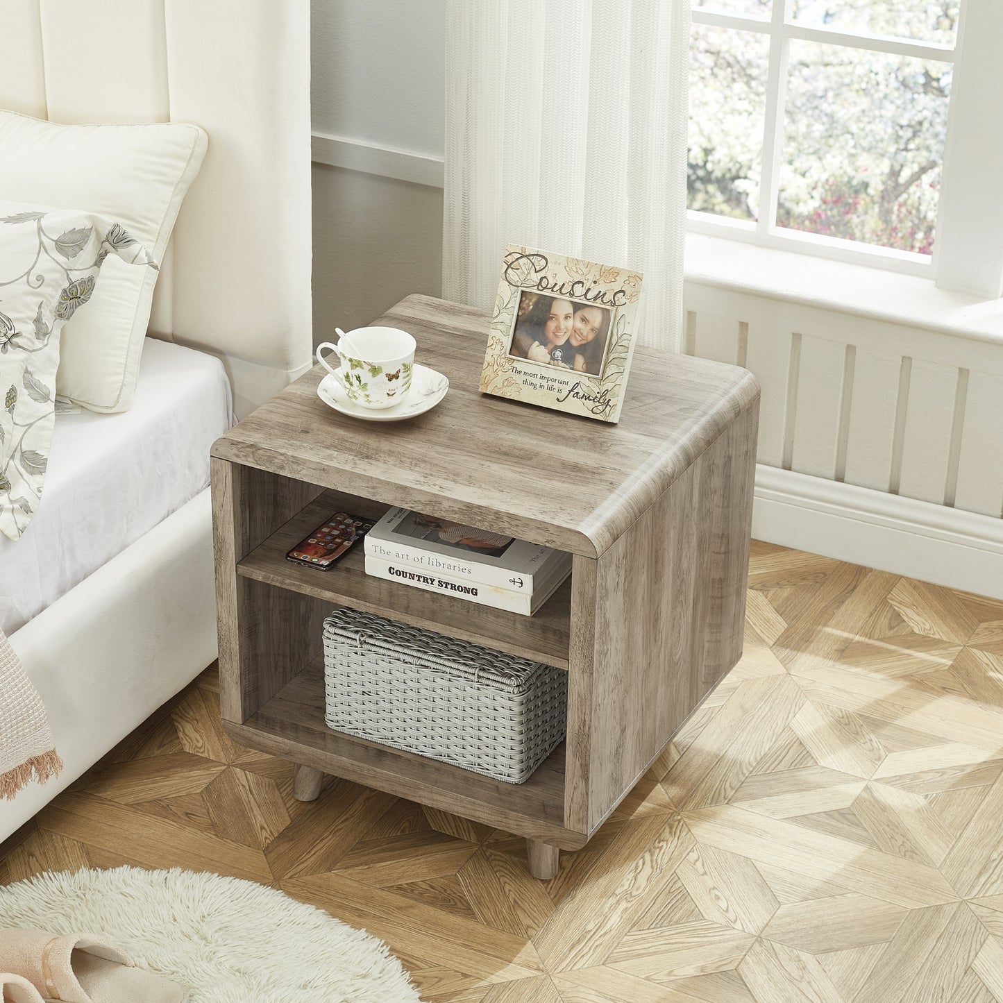 Roundhill Furniture Lux Modern Wood Shelf Side Table, Bedside Nightstand