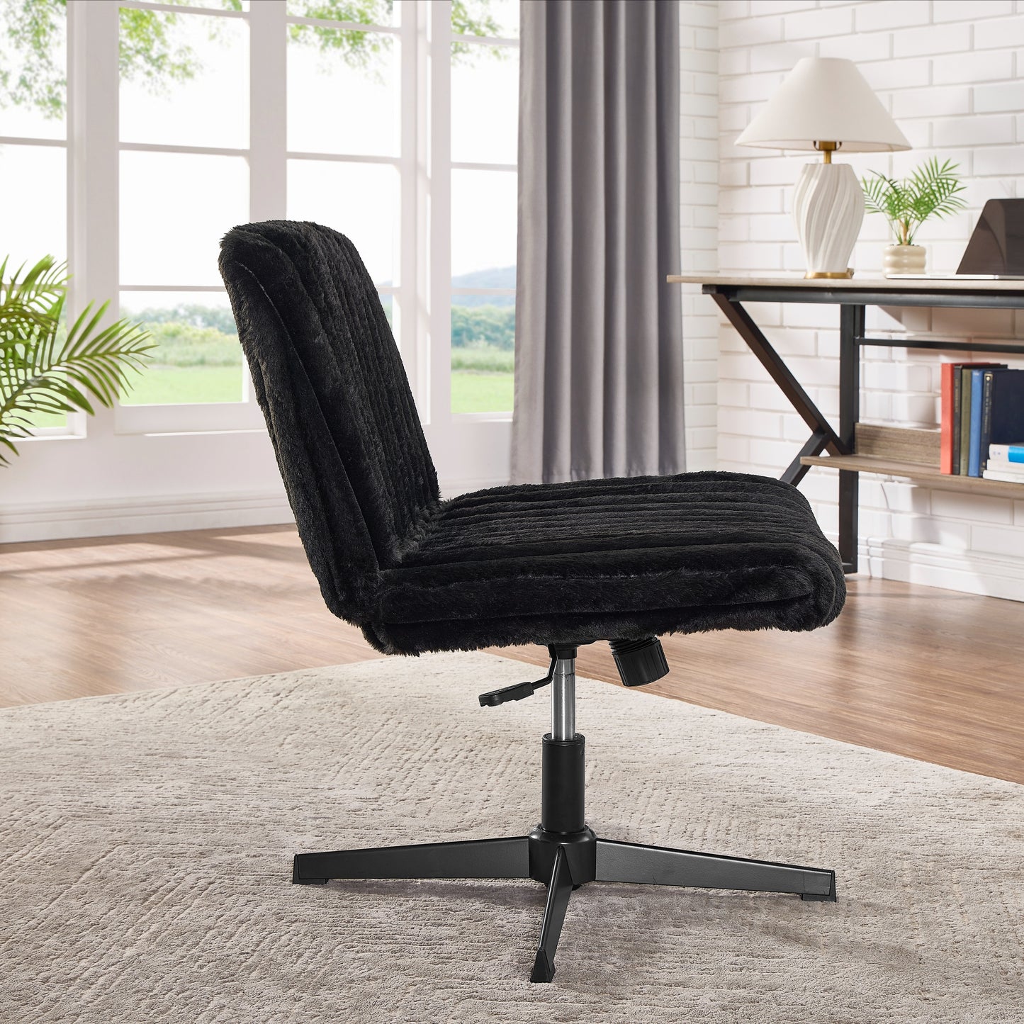 Roundhill Blynn Adjustable Swivel Criss Cross Chair, Wide Seat Office Chair Vanity Chair