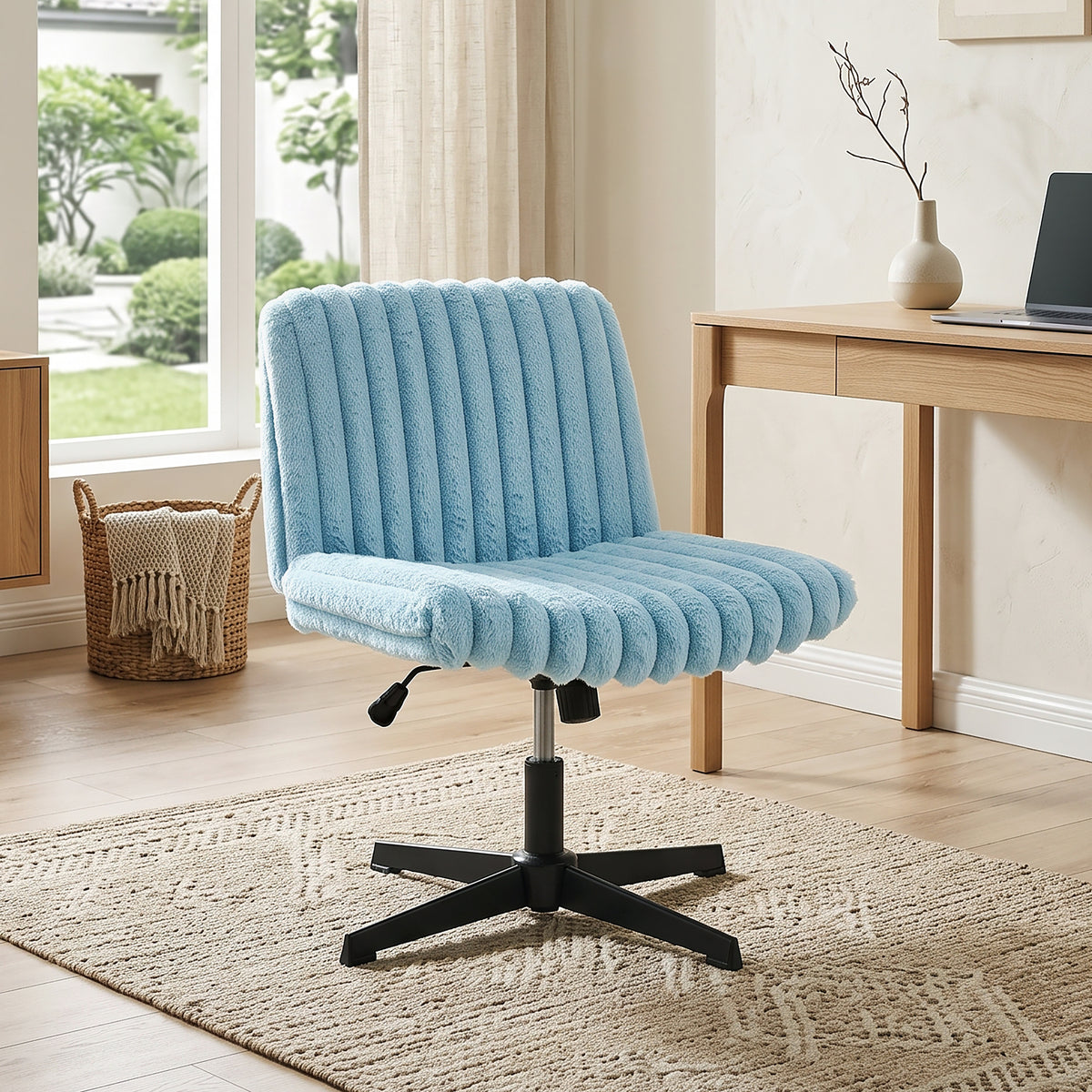 Roundhill Blynn Adjustable'swivel Criss Cross Chair, Wide Seat Office Chair Vanity Chair