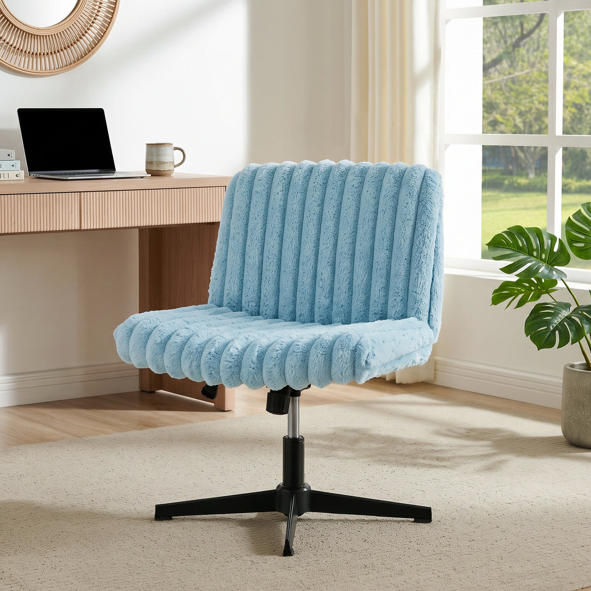 Roundhill Blynn Adjustable'swivel Criss Cross Chair, Wide Seat Office Chair Vanity Chair