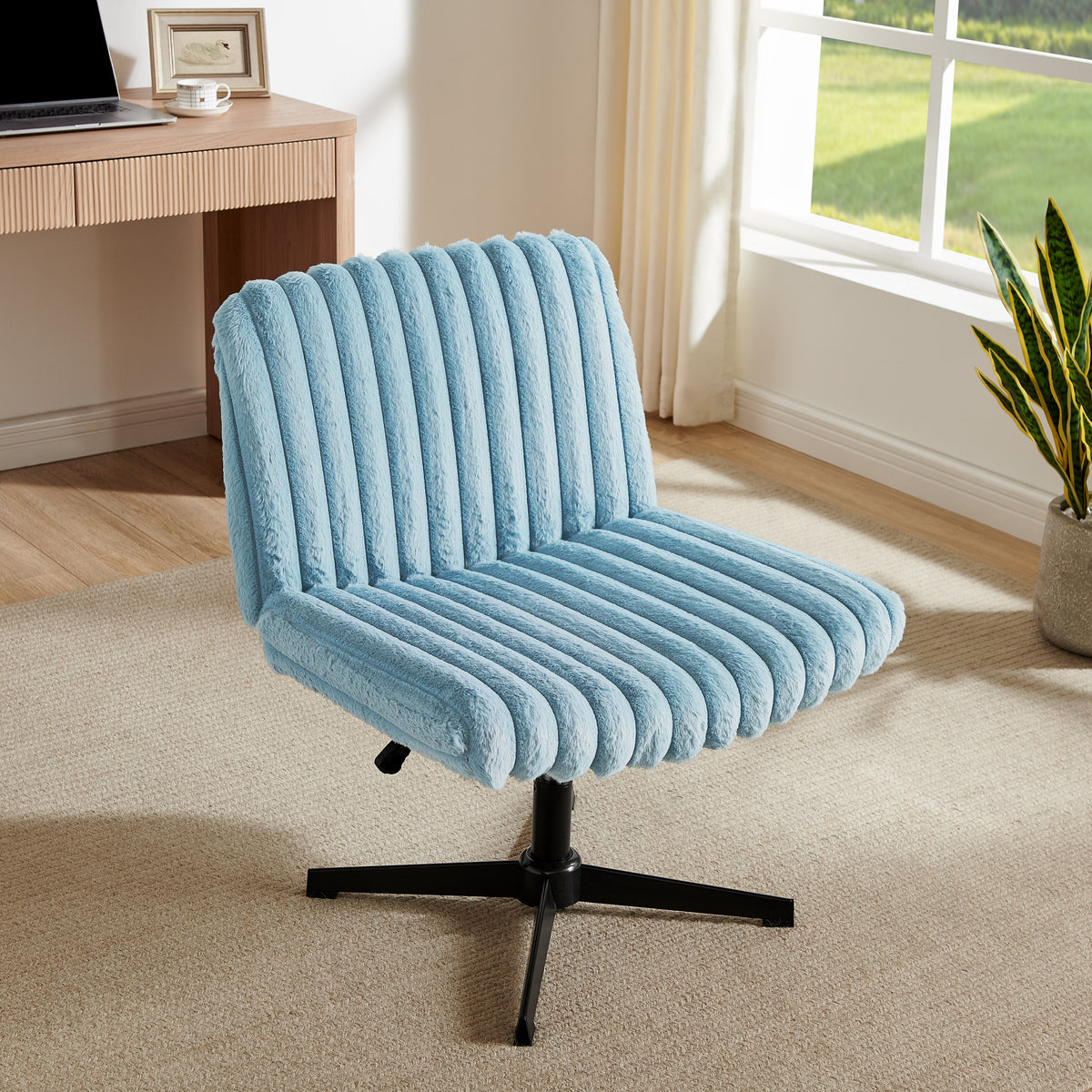 Roundhill Blynn Adjustable'swivel Criss Cross Chair, Wide Seat Office Chair Vanity Chair