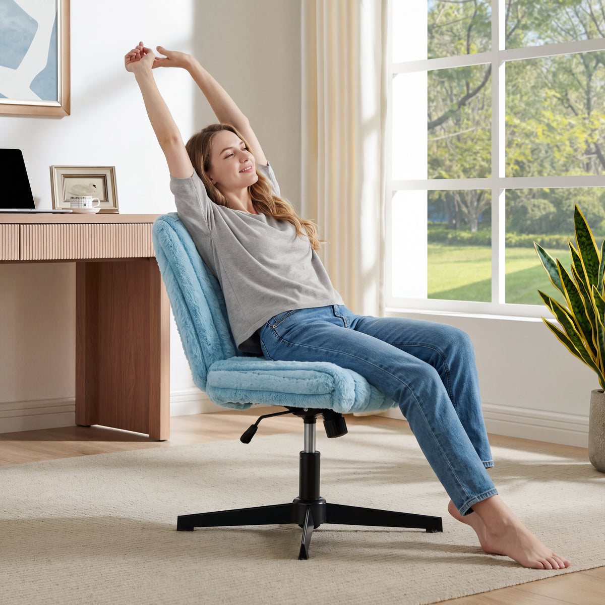 Roundhill Blynn Adjustable'swivel Criss Cross Chair, Wide Seat Office Chair Vanity Chair