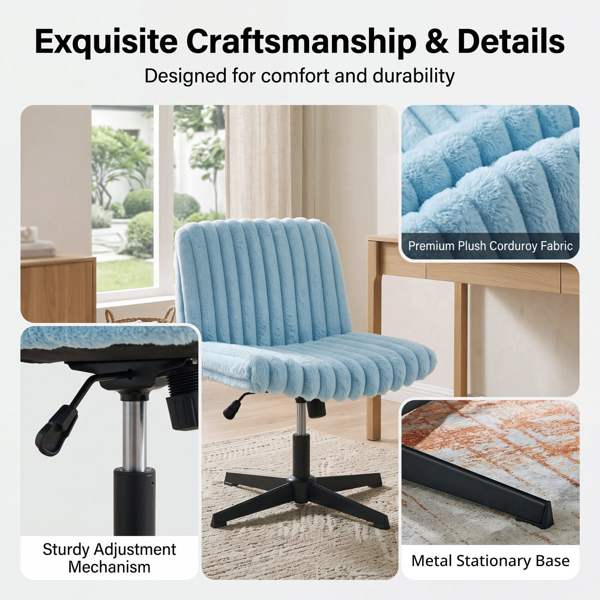Roundhill Blynn Adjustable'swivel Criss Cross Chair, Wide Seat Office Chair Vanity Chair