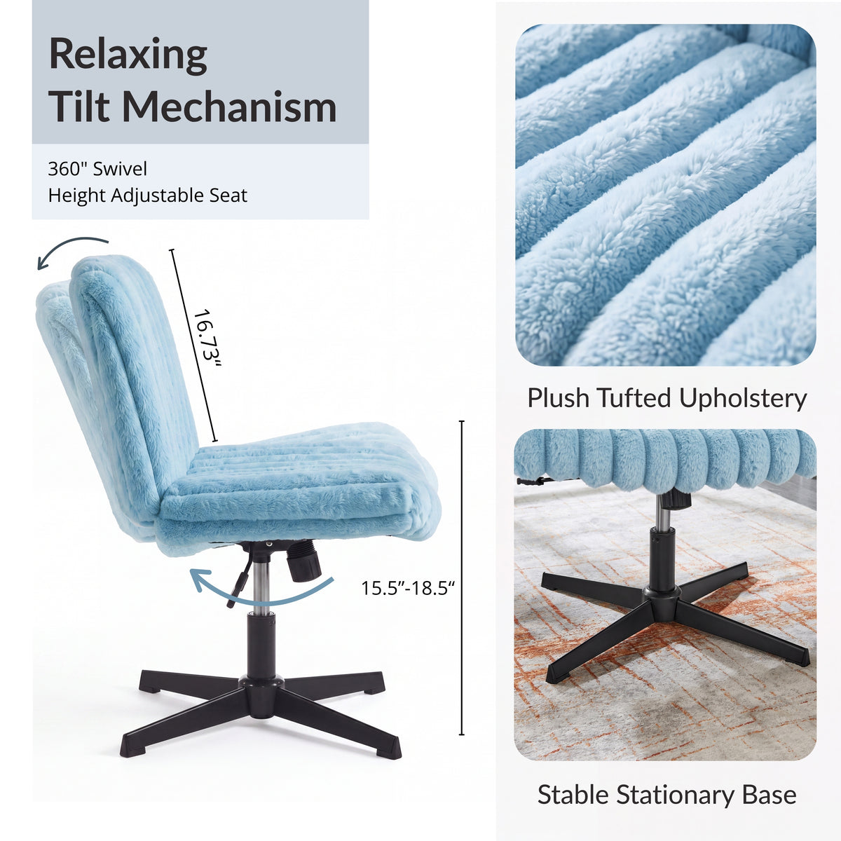 Roundhill Blynn Adjustable'swivel Criss Cross Chair, Wide Seat Office Chair Vanity Chair