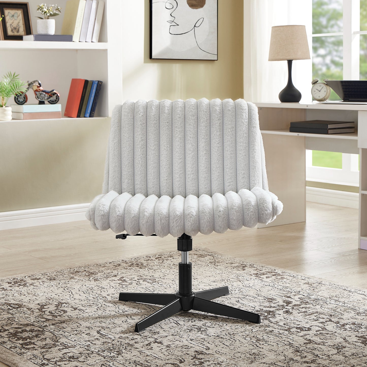 Roundhill Blynn Adjustable Swivel Criss Cross Chair, Wide Seat Office Chair Vanity Chair