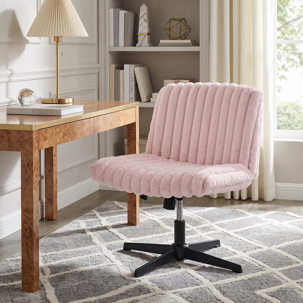 Roundhill Blynn Adjustable'swivel Criss Cross Chair, Wide Seat Office Chair Vanity Chair