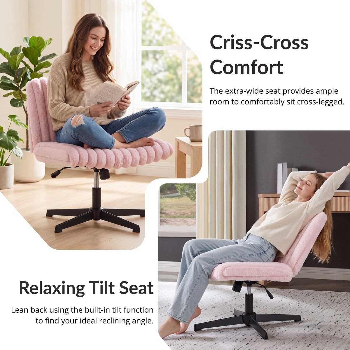 Roundhill Blynn Adjustable'swivel Criss Cross Chair, Wide Seat Office Chair Vanity Chair