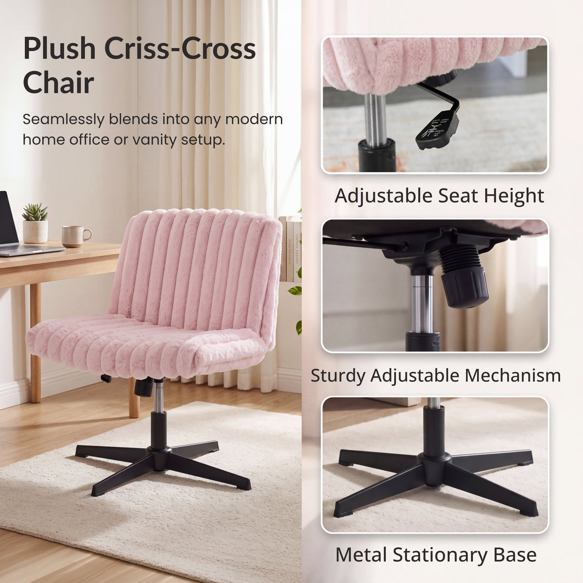 Roundhill Blynn Adjustable'swivel Criss Cross Chair, Wide Seat Office Chair Vanity Chair