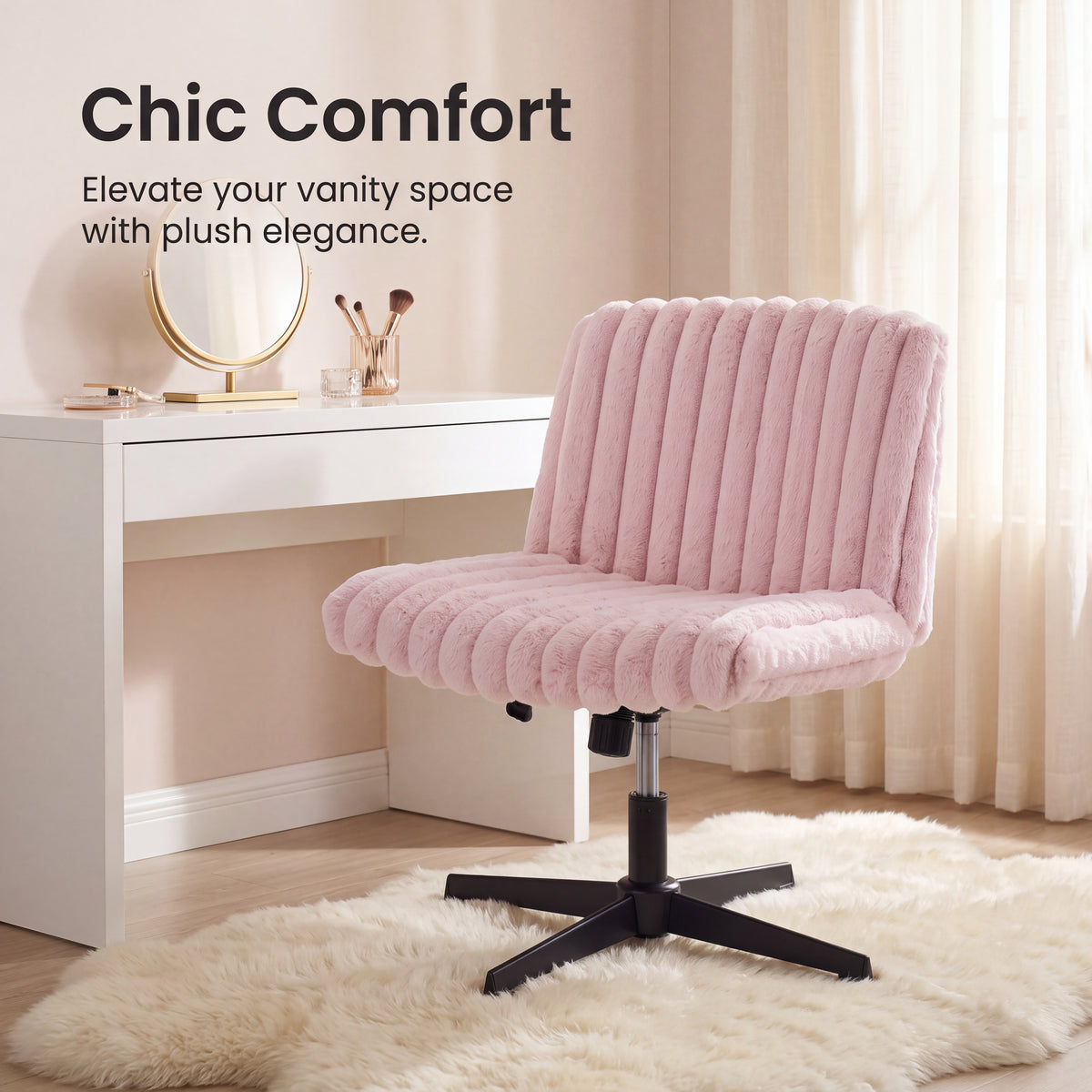 Roundhill Blynn Adjustable'swivel Criss Cross Chair, Wide Seat Office Chair Vanity Chair