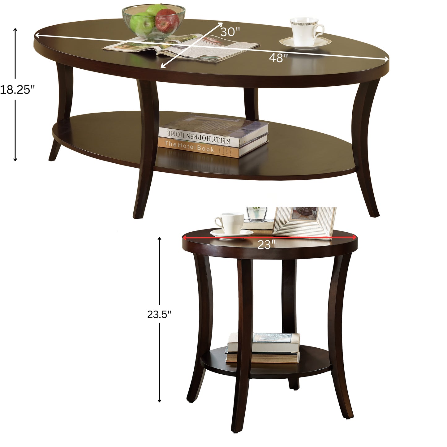 Perth 3-Piece Espresso Oval Coffee Table with End Tables Set