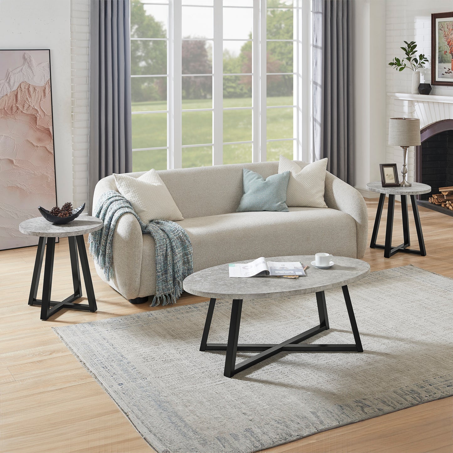 Roundhill Furniture Modern Harmony 3-Piece Wood Oval Coffee Table Set