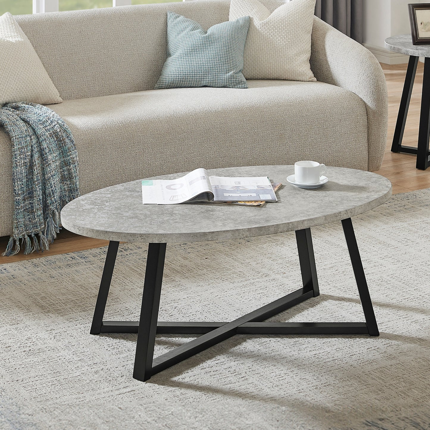 Roundhill Furniture Modern Harmony 3-Piece Wood Oval Coffee Table Set