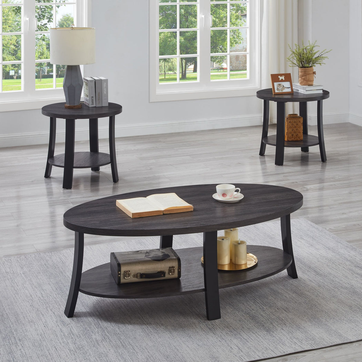 Modern 3-Piece Round Coffee Table Set With Cutout Base – Perfect For Small Living Rooms