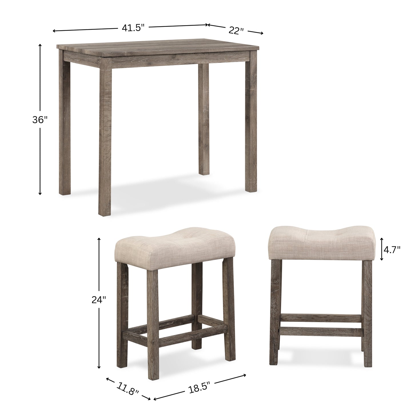Sora Wood 3-Piece Counter Height Dining Set, Taupe
