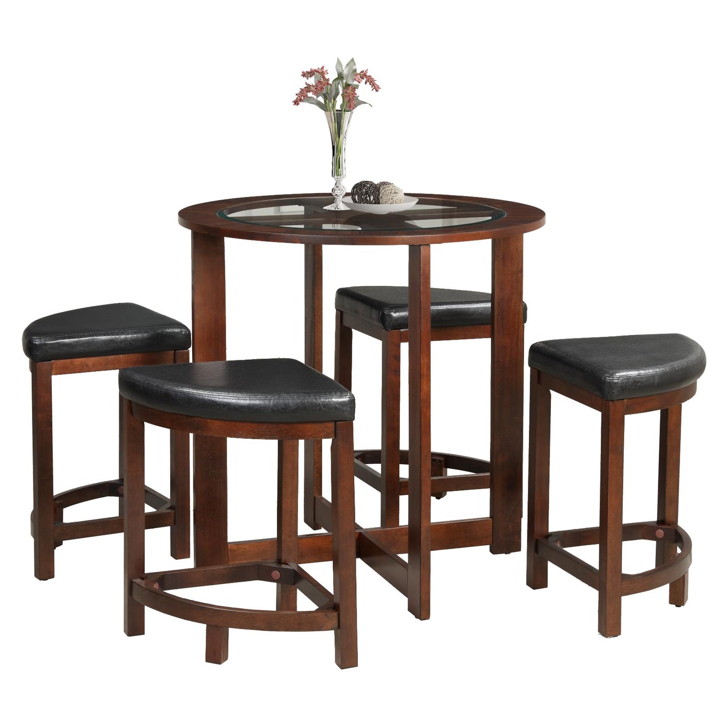 Solid Wood Glass Top Counter Height Table w/ 4 Stools