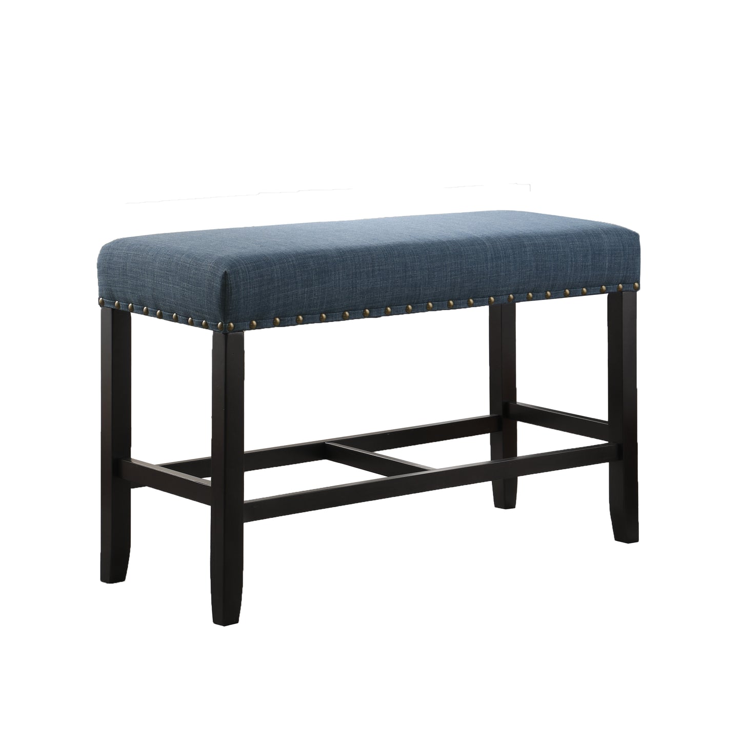 Biony Blue Fabric Counter Height Dining Bench with Nailhead Trim