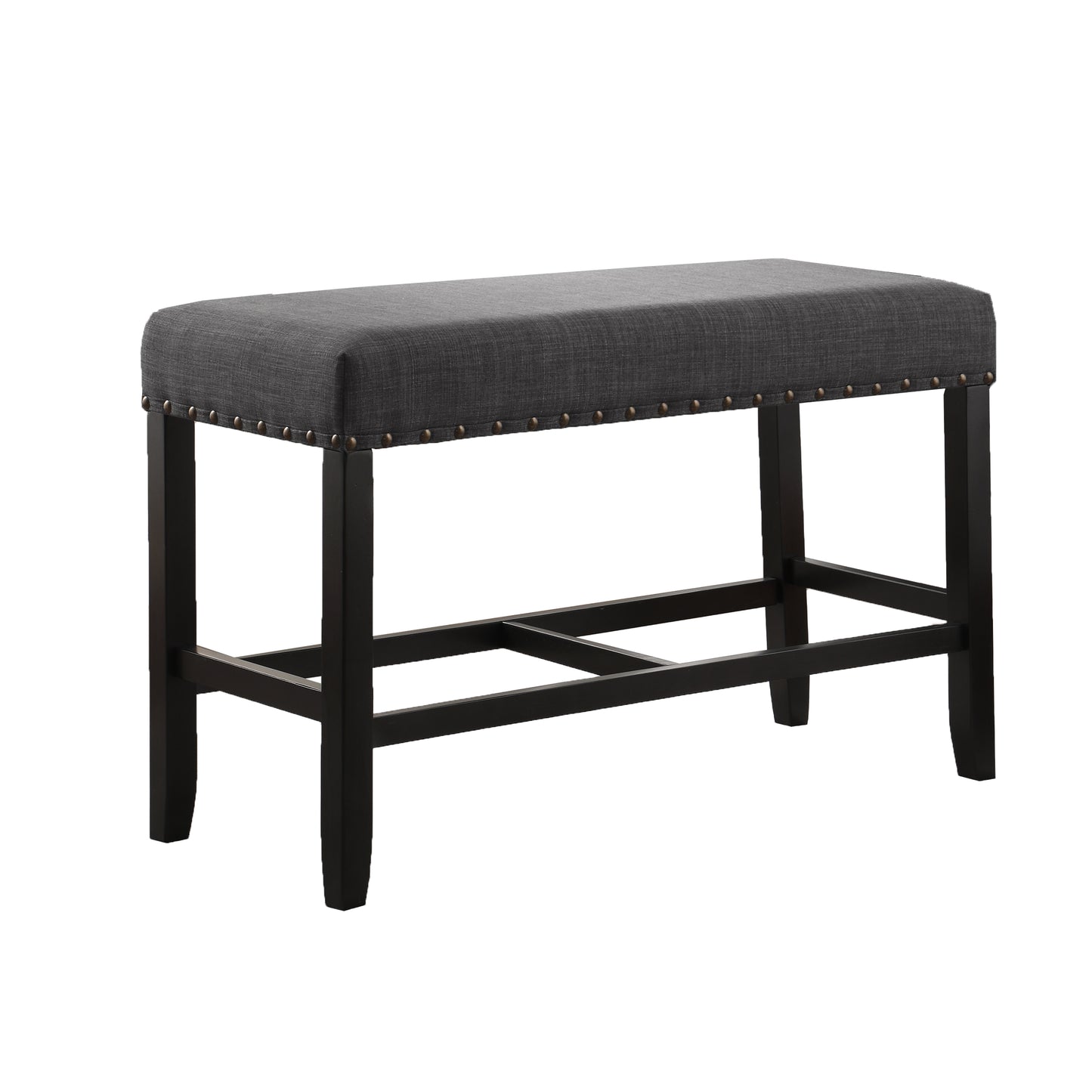 Biony Grey Fabric Counter Height Dining Bench with Nailhead Trim