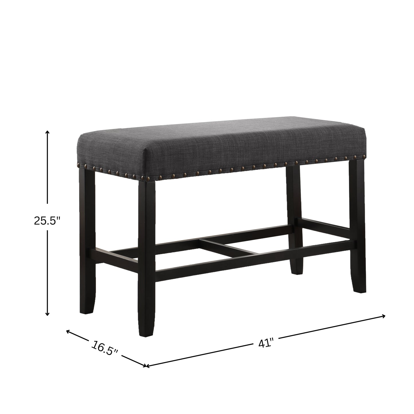 Biony Grey Fabric Counter Height Dining Bench with Nailhead Trim