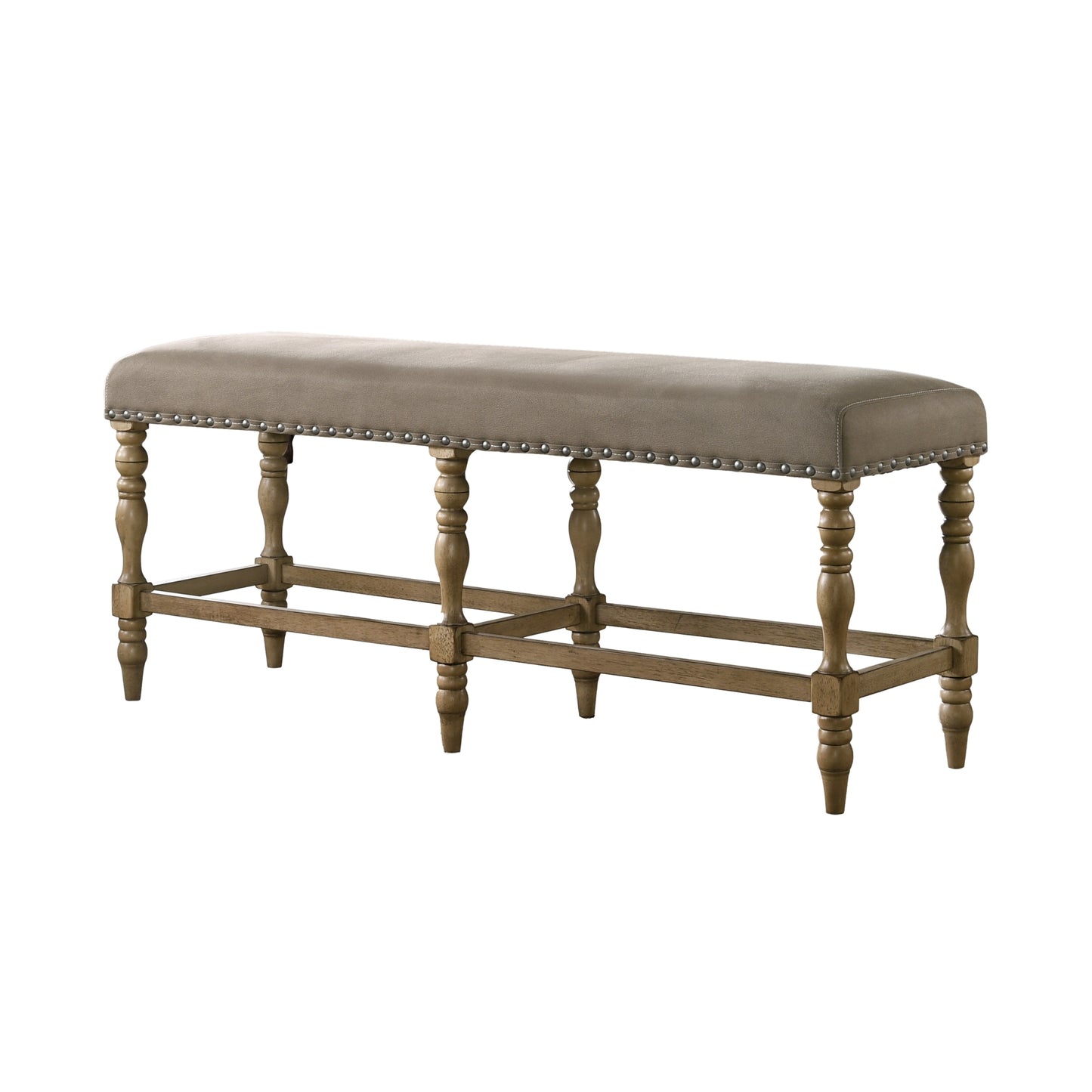 Birmingham Microfiber Upholstered Counter Height Bench with Nail Head Trim in Driftwood Finish