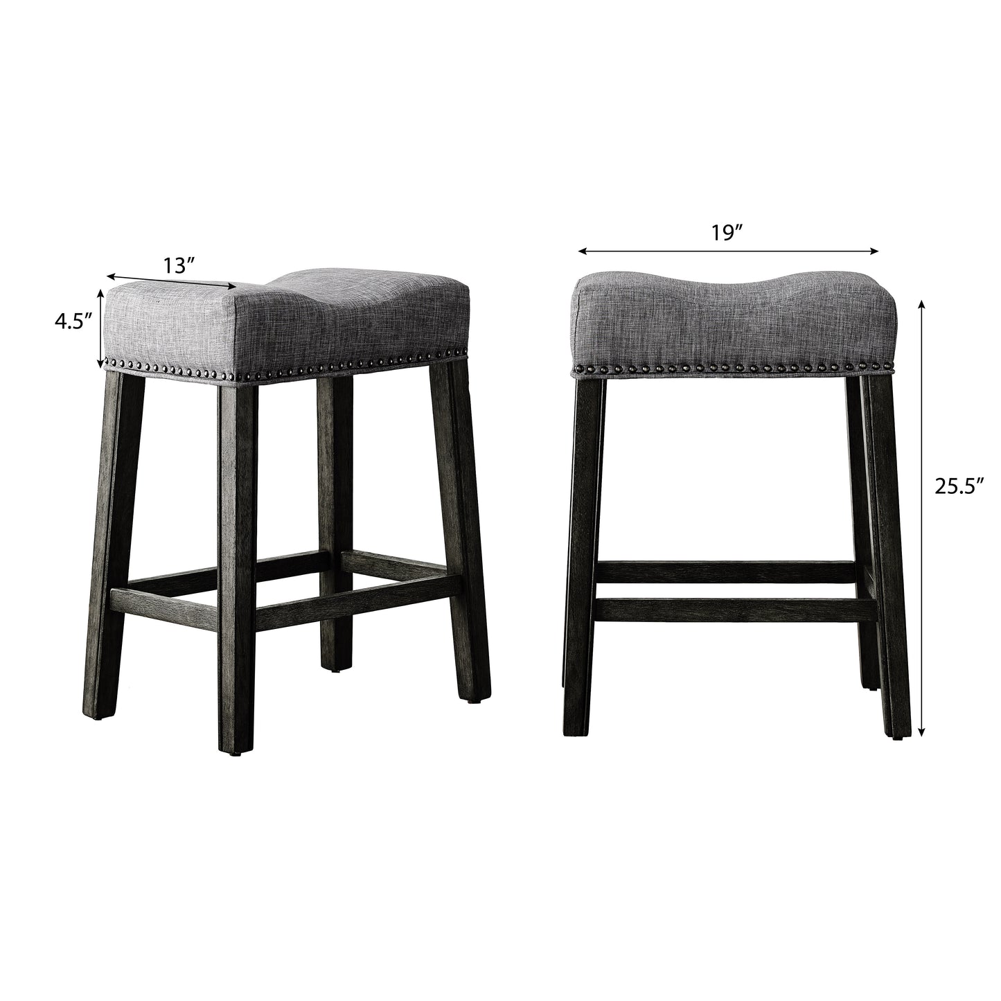 CoCo Upholstered Backless Saddle Seat Counter Stools 25" height Set of 2, Gray