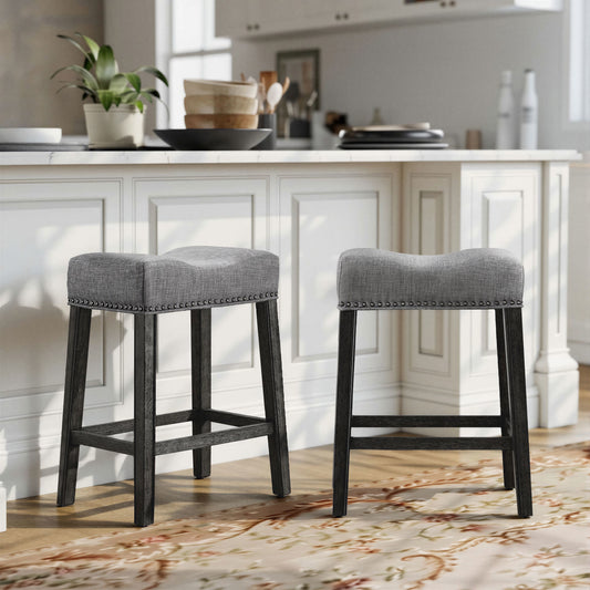 CoCo Upholstered Backless Saddle Seat Counter Stools 25" height Set of 2, Gray