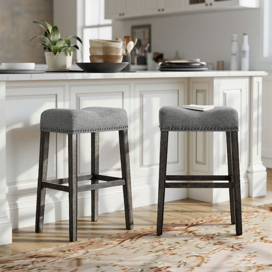 CoCo Upholstered Backless Saddle Seat Bar Stools 29" height Set of 2, Gray