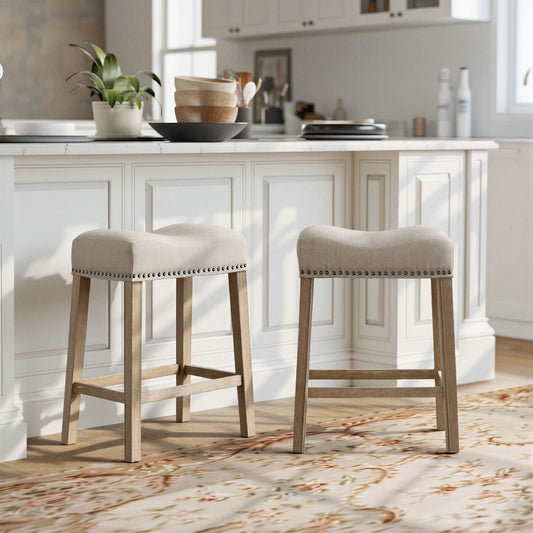 CoCo Upholstered Backless Saddle Seat Counter Stools 24" height Set of 2, Tan