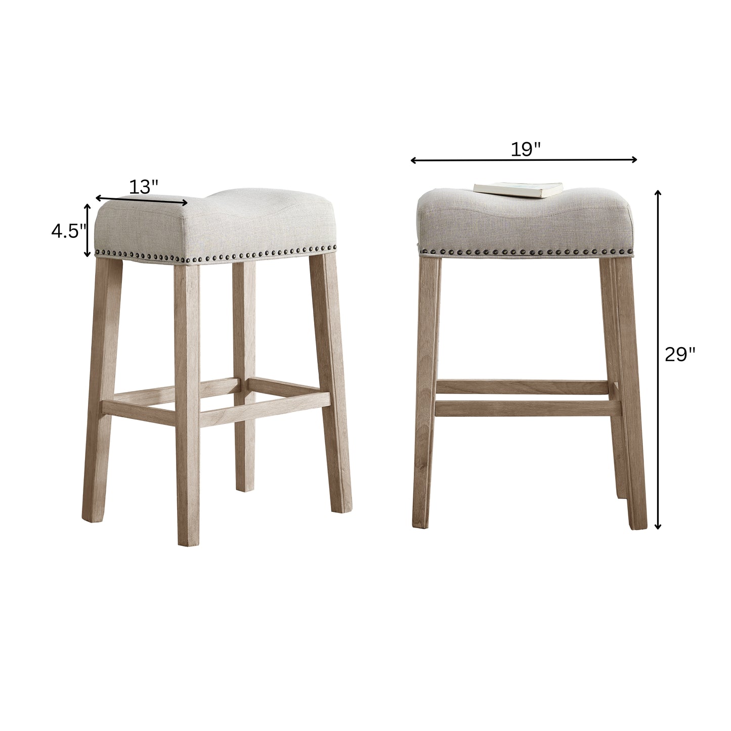 CoCo Upholstered Backless Saddle Seat Bar Stools 29" height Set of 2, Tan
