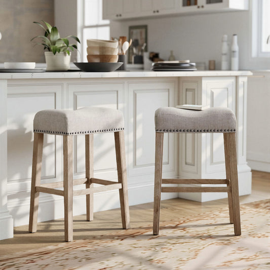 CoCo Upholstered Backless Saddle Seat Bar Stools 29" height Set of 2, Tan
