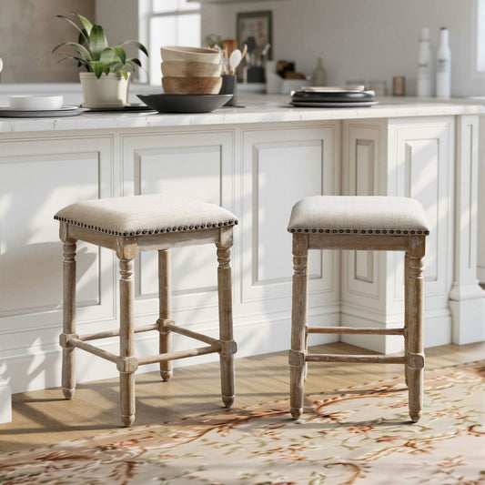 Arnhem Wood Tan Upholstered Counter Height Stool, Set of 2