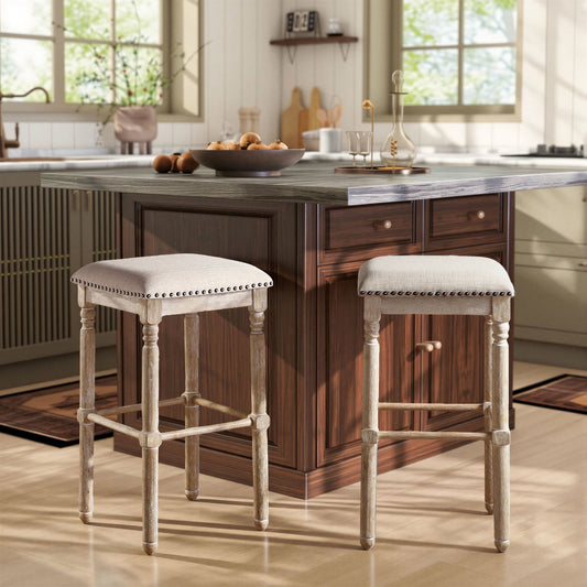 Arnhem Wood Tan Upholstered Bar Stools, Set of 2