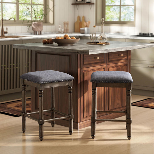 Arnhem Wood Gray Upholstered Counter Height Stool, Set of 2