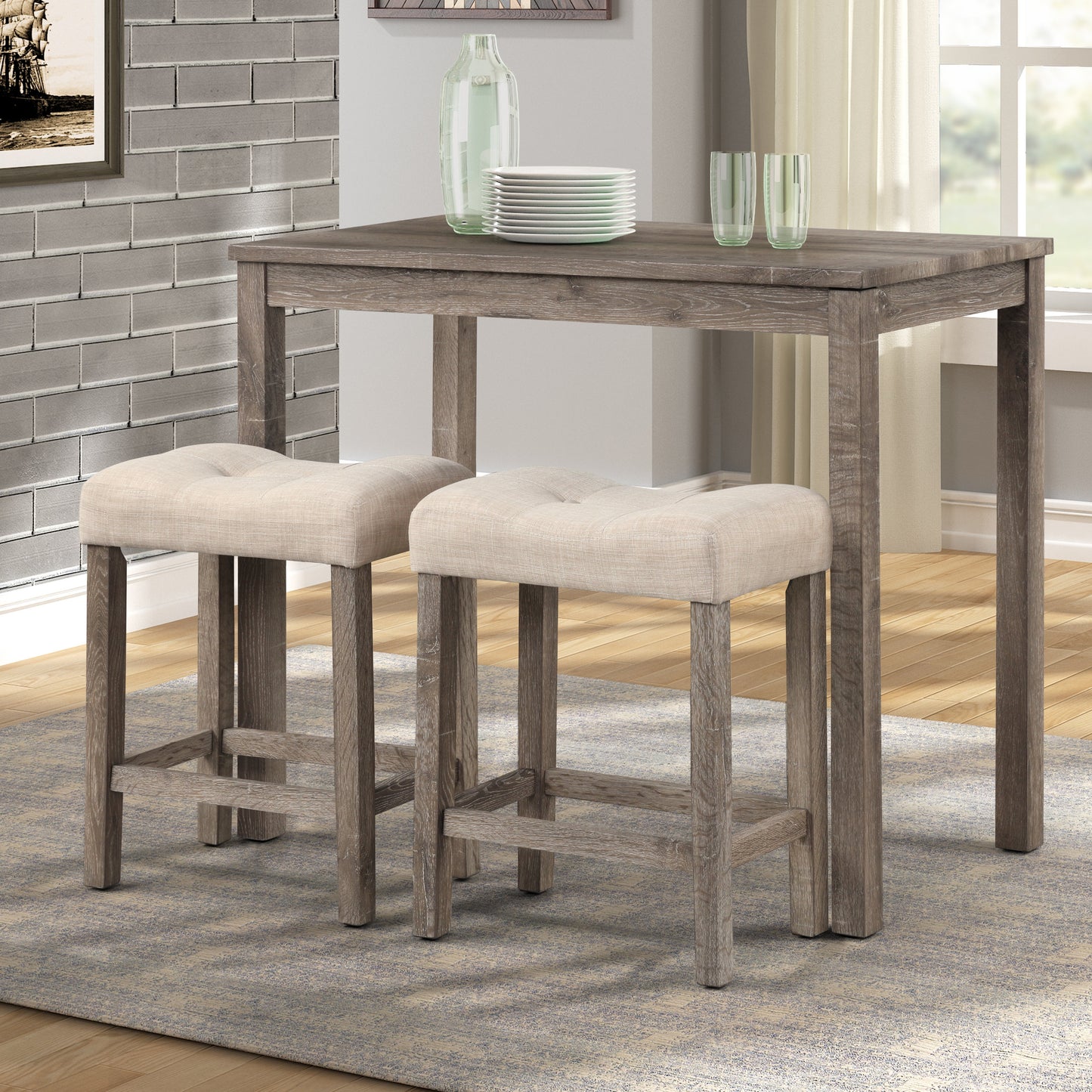Sora Button Tufted Counter Height Saddle Stool, Set of 2, Taupe