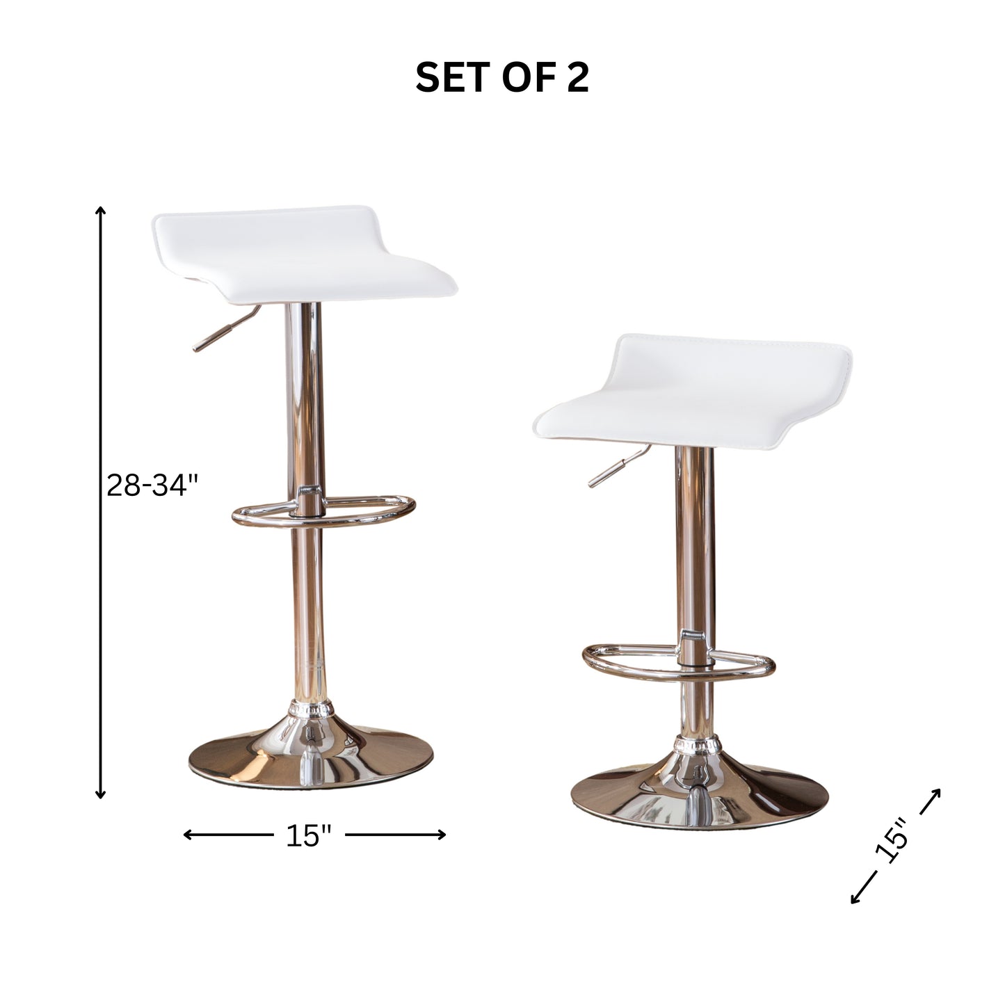 Contemporary Chrome Chrome Air Lift Adjustable'swivel Stools with White Seat  Set of 2