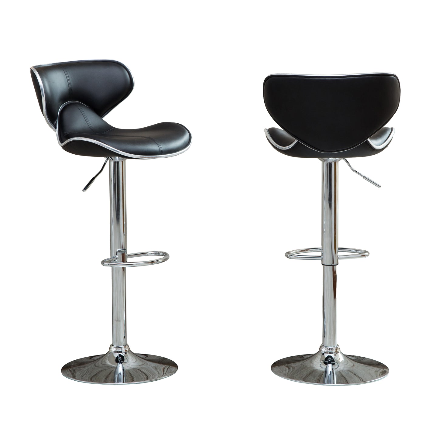 Masaccio Black Cushioned Leatherette Upholstery Airlift Adjustable'swivel Barstool with Chrome Base, Set of 2