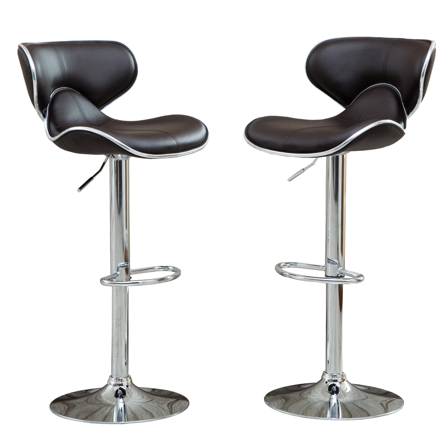Masaccio Brown Cushioned Leatherette Upholstery Airlift Adjustable'swivel Barstool with Chrome Base, Set of 2