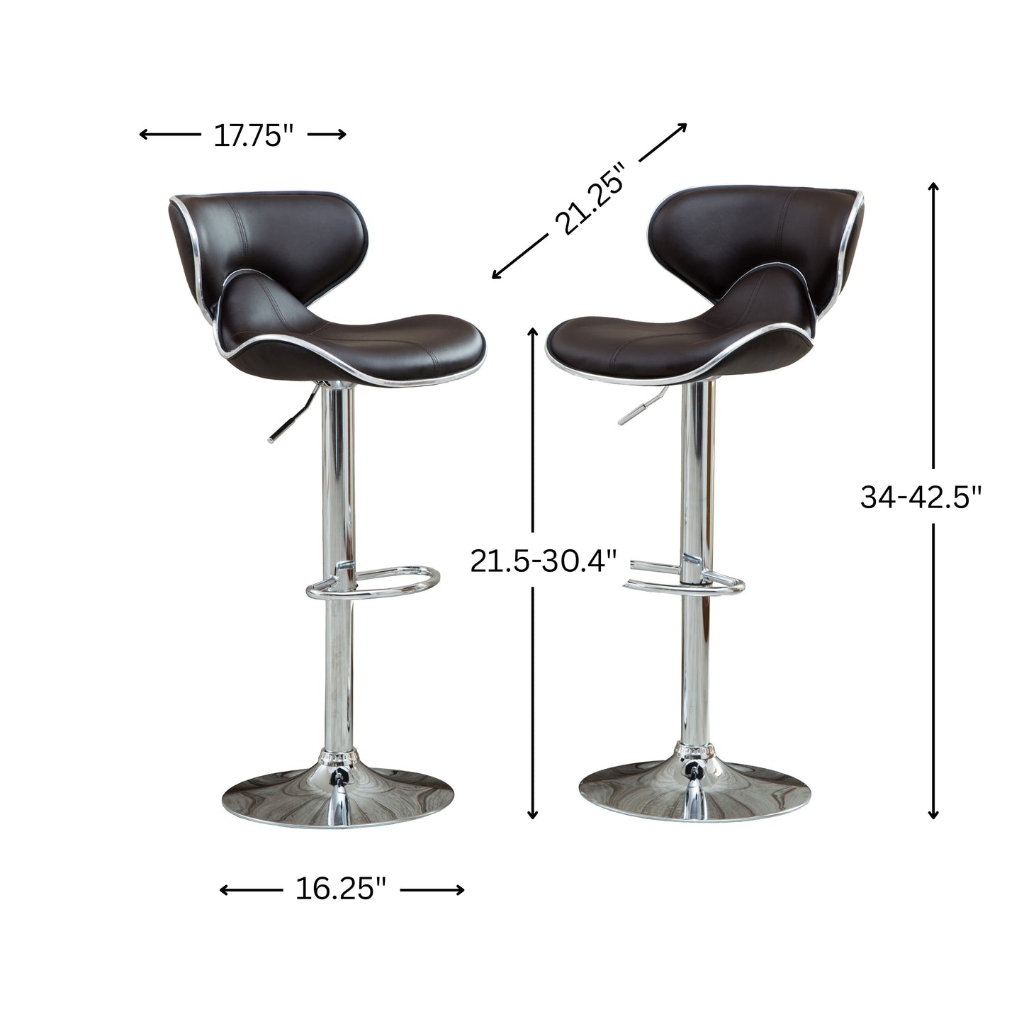 Masaccio Brown Cushioned Leatherette Upholstery Airlift Adjustable'swivel Barstool with Chrome Base, Set of 2